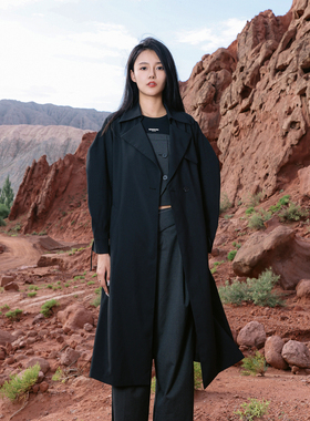 婉甸2025春季新品黑色长款风衣百搭风外套1241B04SM4