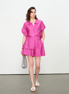 婉甸2025夏季新品玫紫色短袖套装两件套1242L05SX2