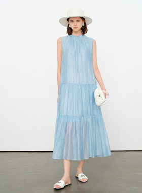 婉甸2026夏季新品天清蓝立领连衣裙1252N41HD5