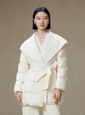 婉甸2025年冬季新品奶油白双面呢拼接羽绒服1244D09ZY2