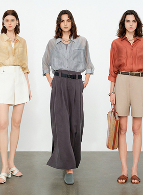 婉甸2026夏季新品原灰色/日暮黄/雅丹橘天丝衬衫1252S03RS4