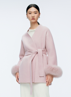 婉甸2025年冬季新品冰粉色中长款双面呢1244C17JN4