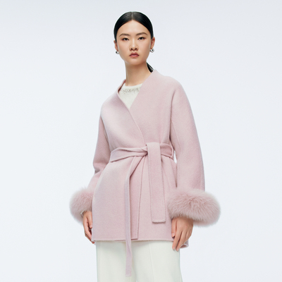 婉甸2025年冬季新品冰粉色中长款双面呢1244C17JN4