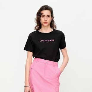 T恤圆领镶钻短袖 黑色短袖 1242T24RXD 新品 婉甸2025夏季