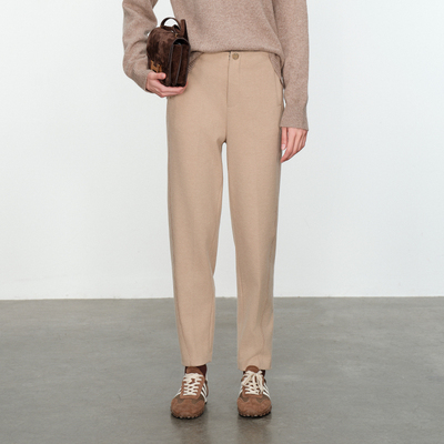 婉甸雪松色拉绒长裤冬季新品铅笔裤明线装饰长裤1234P20DY4