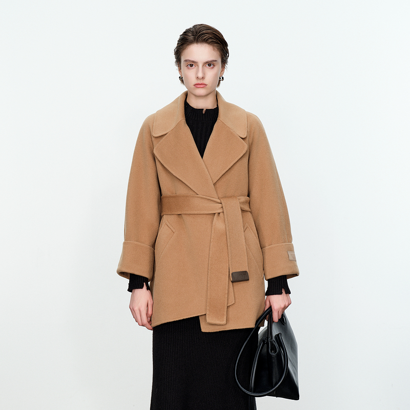 婉甸梅花驼色双面呢外套冬季新品X型中长款外套1234E03RX1YX