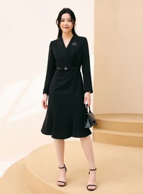 婉甸2025年秋季新品黑色长袖连衣裙1243N10DY4YX