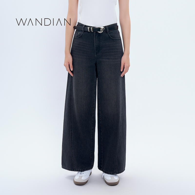 婉甸秋季新品炭灰色丹宁香蕉裤阔腿牛仔裤1233X05DS1