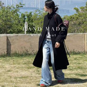 秋季 立领系腰绳时尚 新款 韩版 羊毛长款 大衣437 通勤女装 羊毛大衣