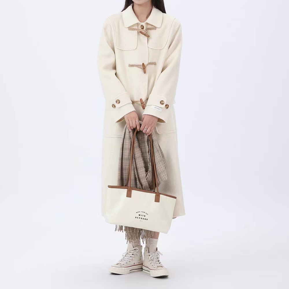 特价 韩国羊毛长款大衣971牛角扣大翻领有里衬时尚休闲新款女装