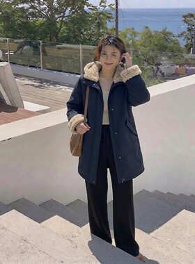 韩版 新款90鸭绒女款料羽绒服754羊羔毛连帽休闲通勤女款羽绒服
