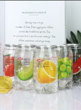 韩国OKF碳酸汽水透明罐装果味气泡水6*350ml西瓜柠檬蜜瓜葡萄草莓