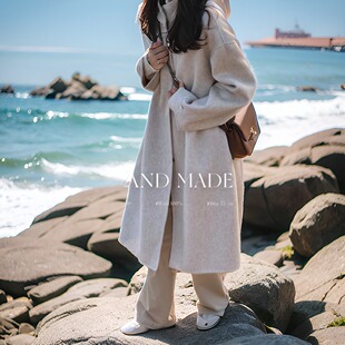 羊毛大衣 850连帽暗扣宽松休闲通勤女装 新款 韩国羊毛大衣长款