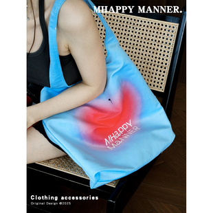 Mhappymanner原创渐变苹果加厚帆布包斜挎包大容量日常通勤单肩包