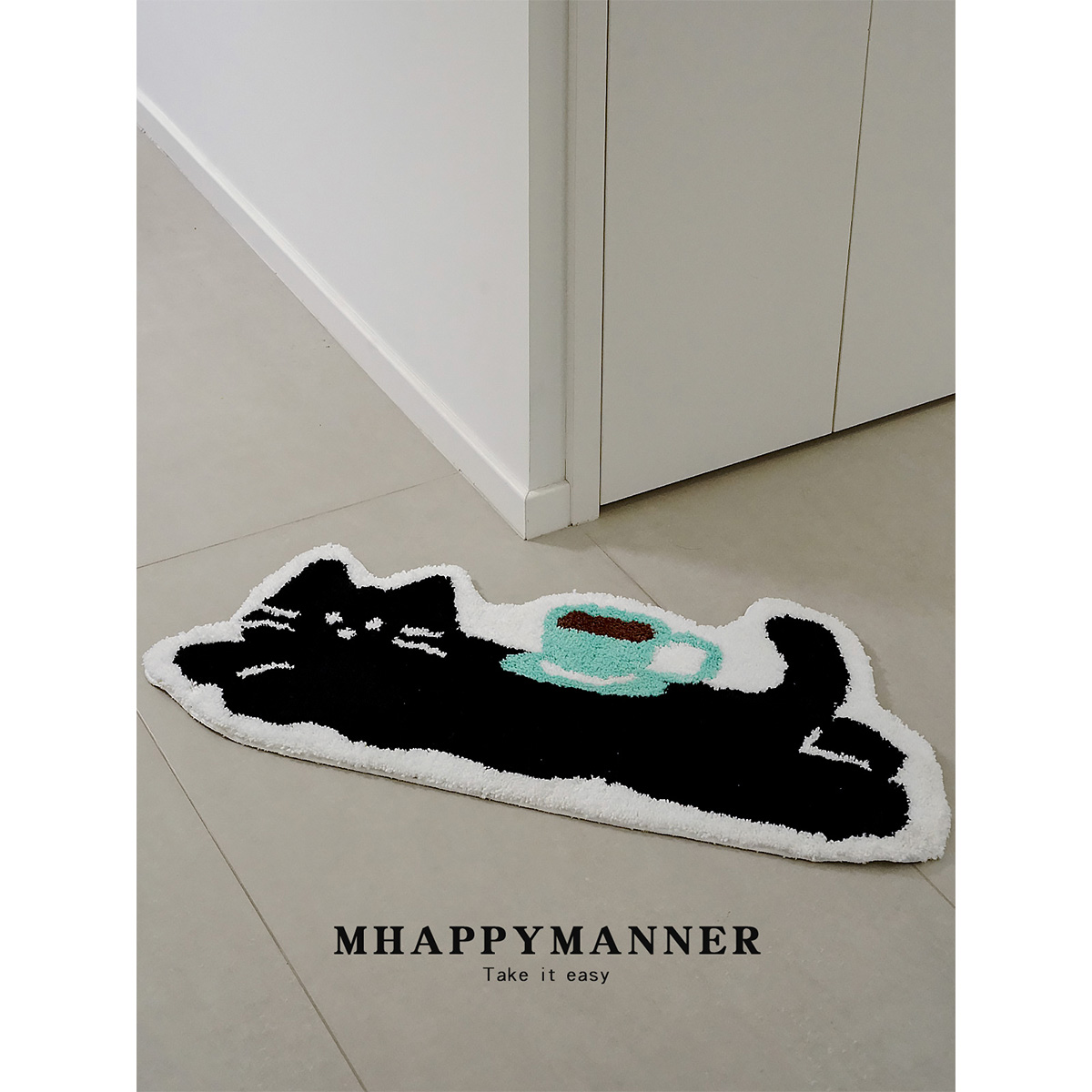 MhappyManner原创咖啡猫咪加厚家用进门地垫浴室防滑卧室地毯