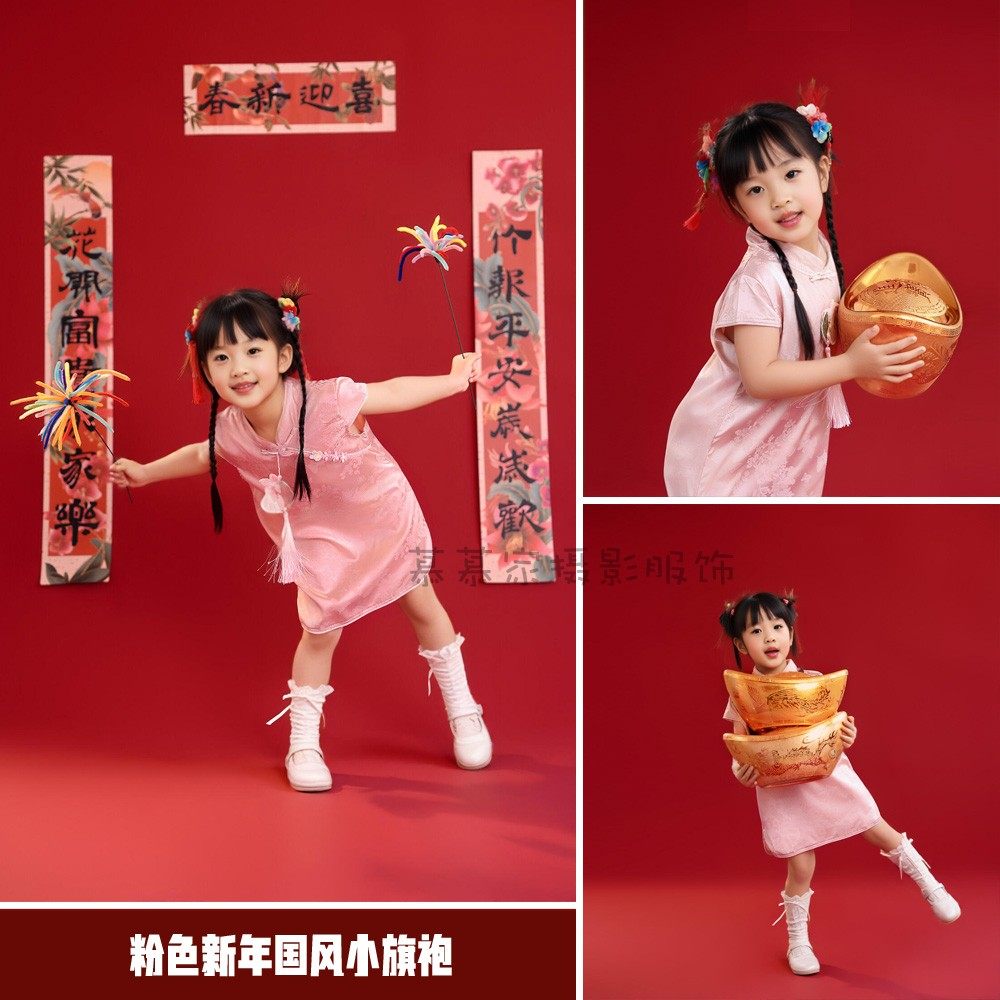 儿童摄影服装新年中国风儿童粉色旗袍套装拍照艺术写真影楼服装,童装/婴儿装/亲子装,旗袍,淘宝优惠券,粉丝福利购,淘宝优惠卷