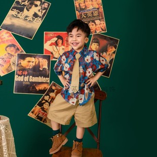 时尚复古港风儿童幼儿园拍照写真主题套装90年代模卡演出走秀服装