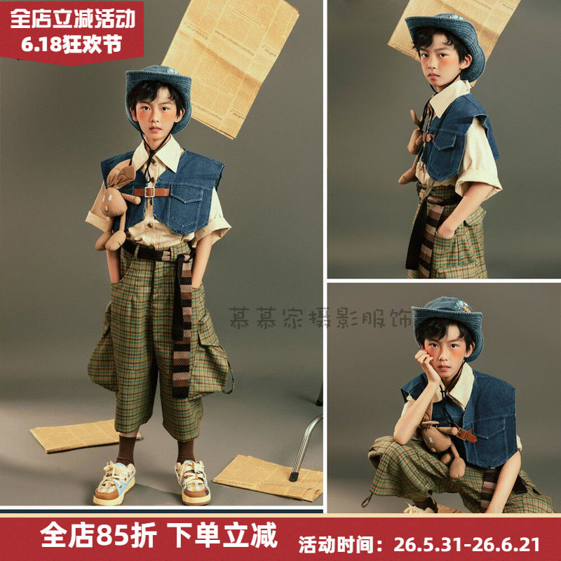 26儿童摄影服装西部牛仔马场风潮拍男孩帅气潮童拍照主题服装道具