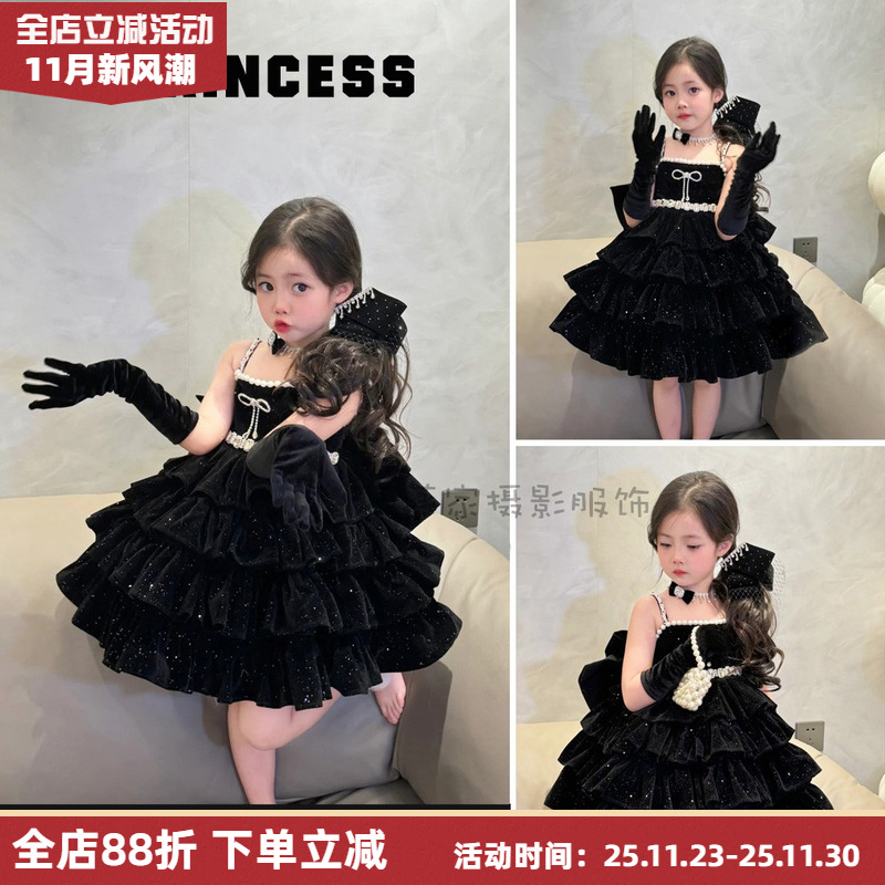 女童洛丽塔公主裙黑色礼服连衣裙