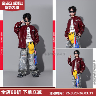 儿童时尚 潮服 杂志风街拍皮衣三件套男童艺术潮拍酷帅机车夹克套装