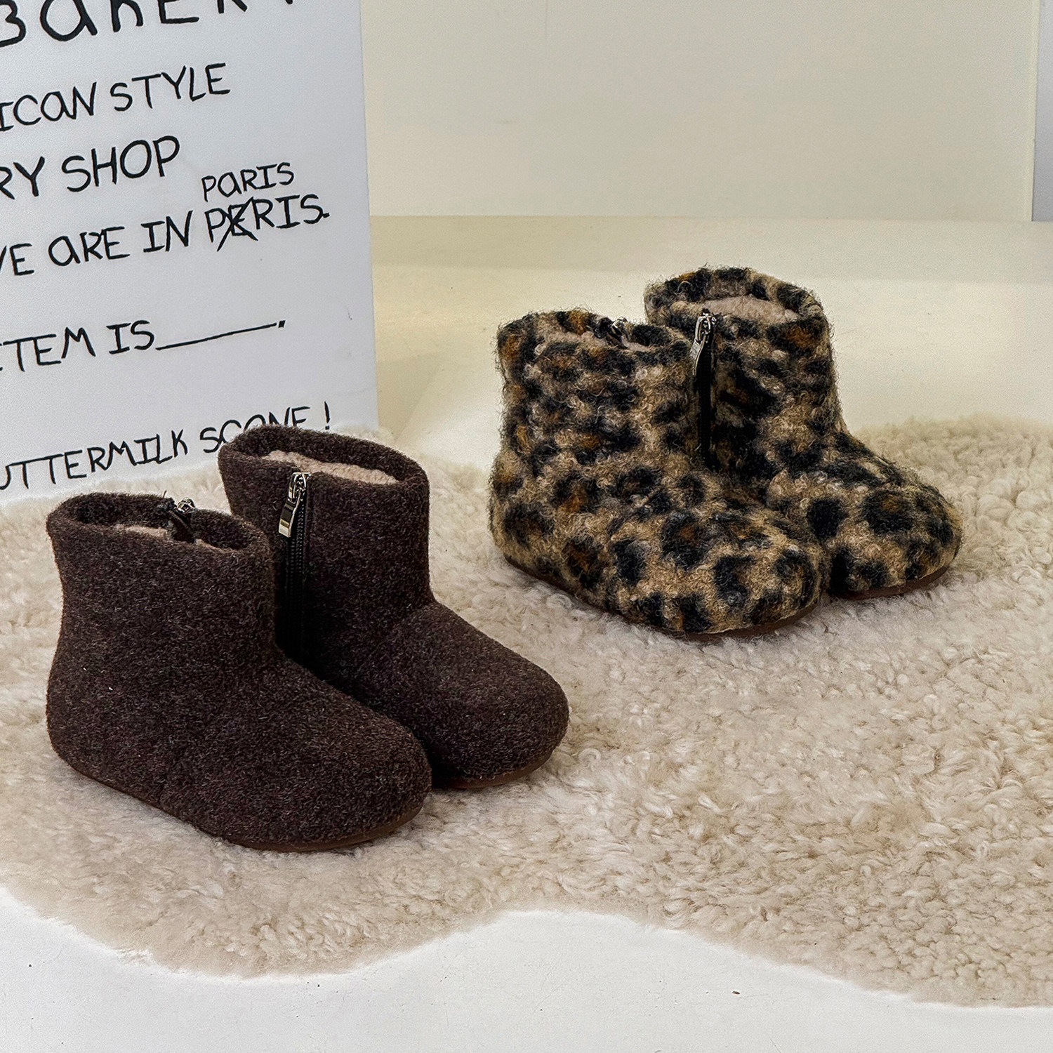 儿童棉靴冬季新款韩版毛呢女童毛毛鞋时尚豹纹加绒保暖男童短靴子,童鞋/婴儿鞋/亲子鞋,棉靴,淘宝优惠券,粉丝福利购,淘宝优惠卷