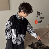 衬衣中小童水墨画帅气上衣潮 国风长袖 2026男童衬衫 外套儿童新中式