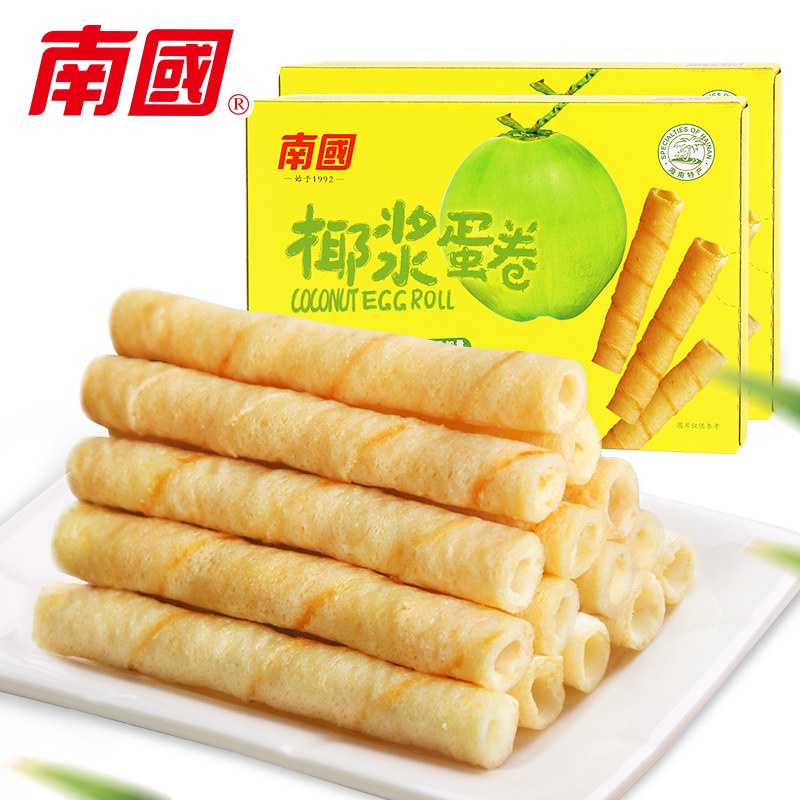 海南特产南国椰香椰浆蛋卷180g*2盒椰奶饼干鸡蛋卷体闲早餐食品