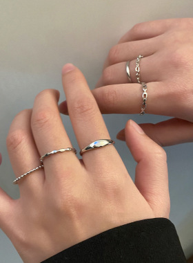 素圈套装戒指女ins辣妹个性小众设计感开口指环批发小巧精致饰品