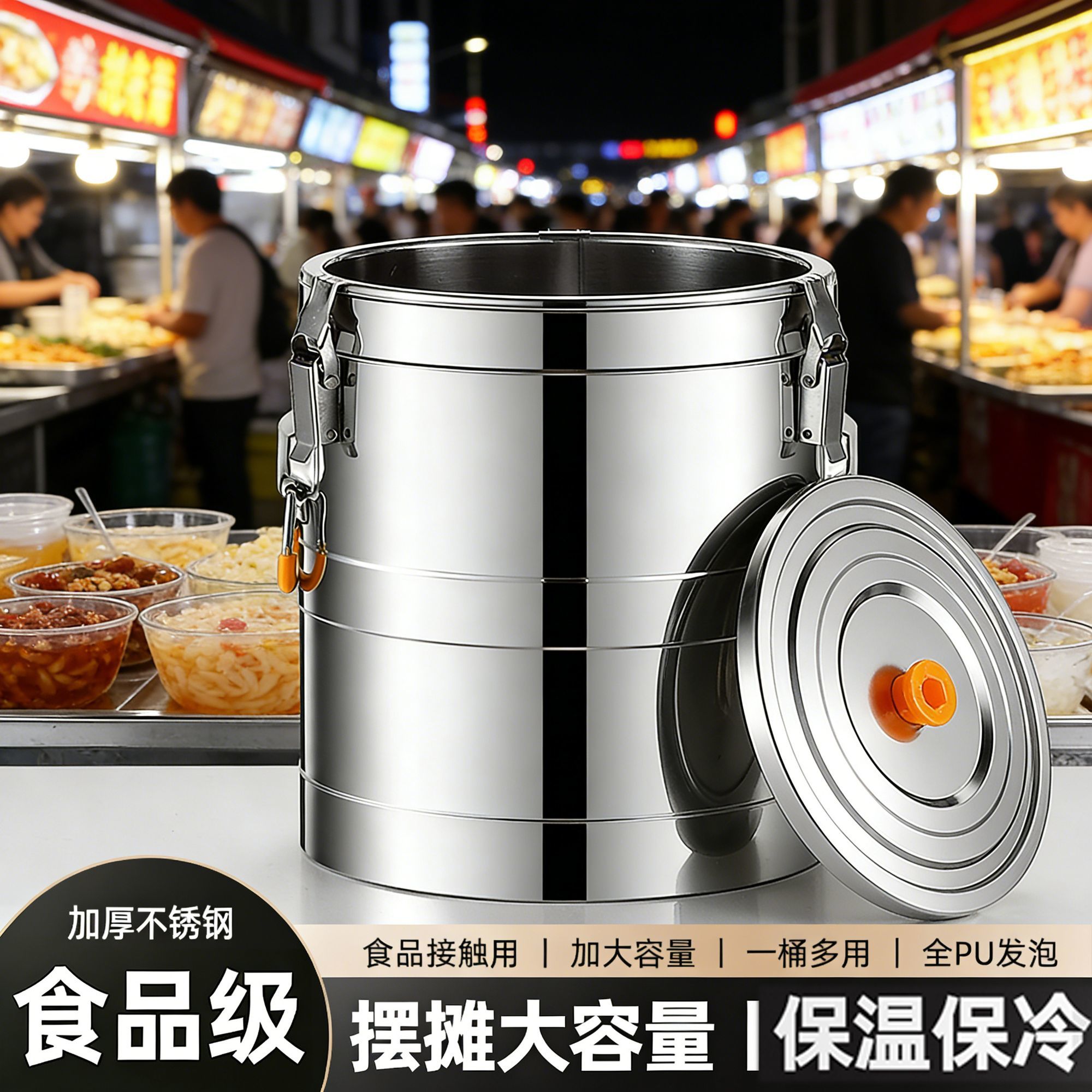 莲梅不锈钢保温桶商用摆摊大容量饭桶冰粉冰沙豆浆汤粥桶超长保温图片