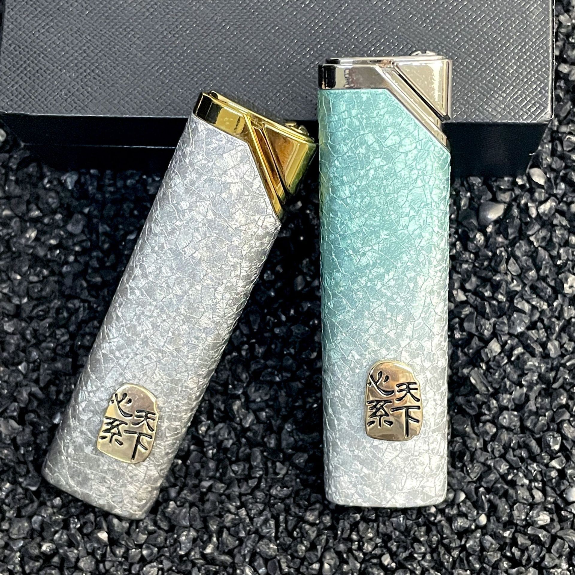 网红爆款冰花渐变创意个性金属粉焰防风打火机充气高颜值送男友礼
