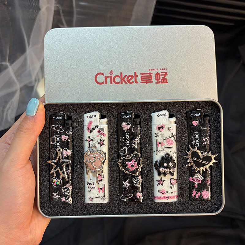 Cricket草蜢正品黑粉细闪系列创意明火一次性打火机送礼耐用防爆