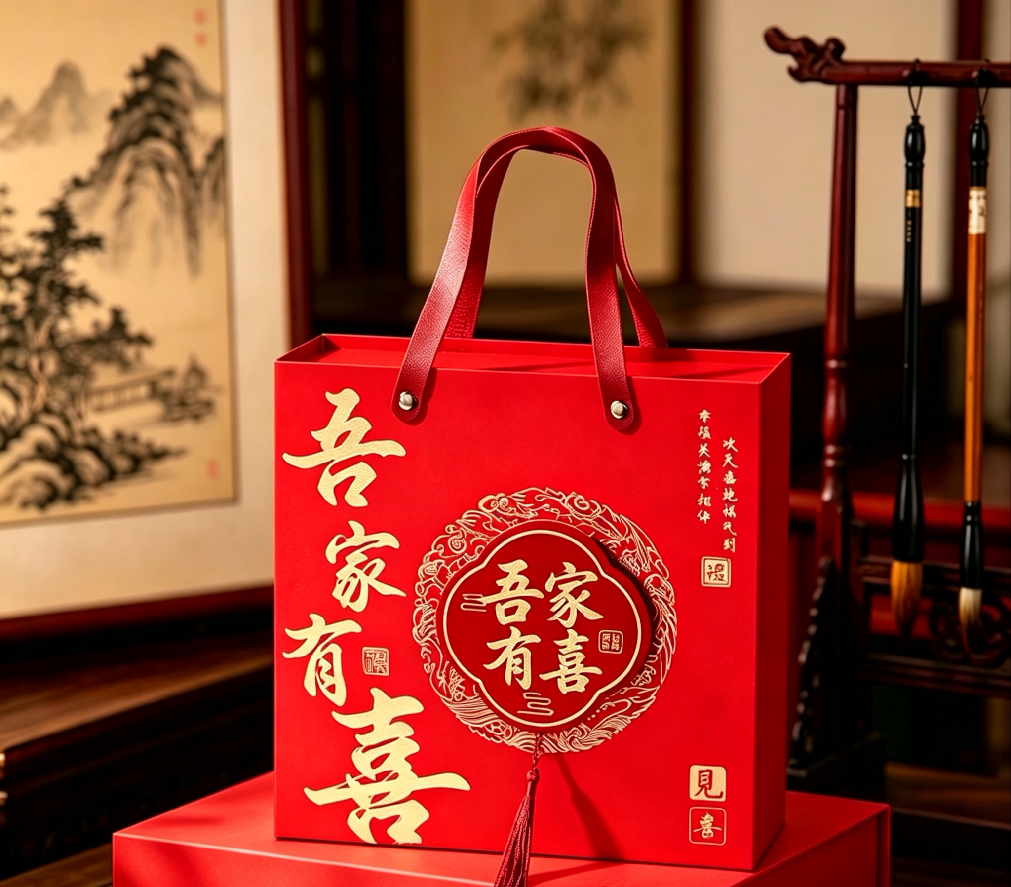 大号抽盒喜糖盒子结婚糖袋手提袋糖果礼盒中式婚礼伴手礼盒卡通