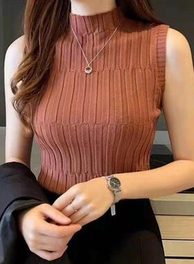 白色吊带背心女秋冬西装内搭半高领打底衫短款毛衣针织衫上衣冬季