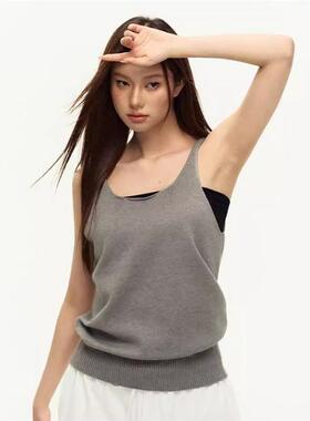 美式辣妹露肩吊带背心夏季美式复古休闲百搭灰色辣妹打底外穿上衣