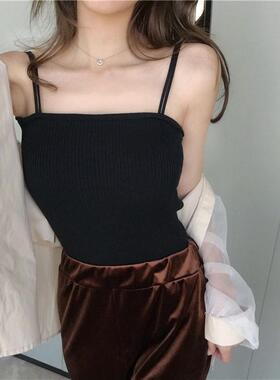 吊带小背心女夏网红内搭性感黑色打底设计感小众外穿短款法式上衣