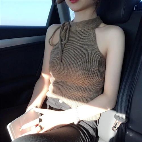 无袖挂脖吊带背心女外穿ins潮性感露肩针织上衣夏内搭蹦迪辣妹ins