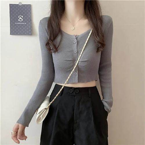 针织衫上衣女士春秋薄款新款辣妹外搭修身显瘦短款长袖开衫纯欲风