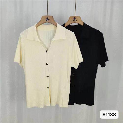 夏季新款温柔淑女甜美清新气质领金属扣软糯短袖上衣女潮