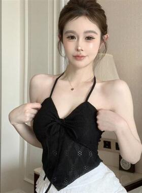 辣妹美背外穿性感挂脖小吊带背心女气质内搭夏季短款白色抹胸上衣
