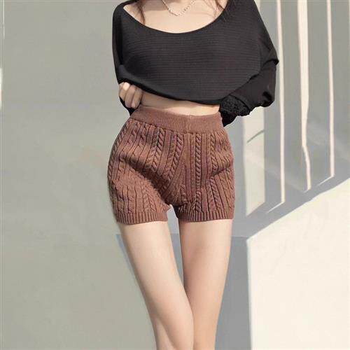 秋冬季新款欧美风博主款辣妹性感高腰纯色简约针织短裤修身裤子