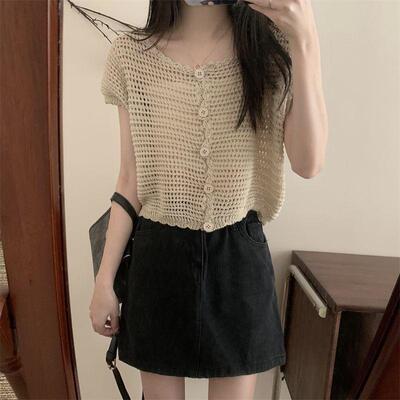 性感镂空针织短袖T恤女夏季薄款洋气短款防晒外套小个子开衫上衣
