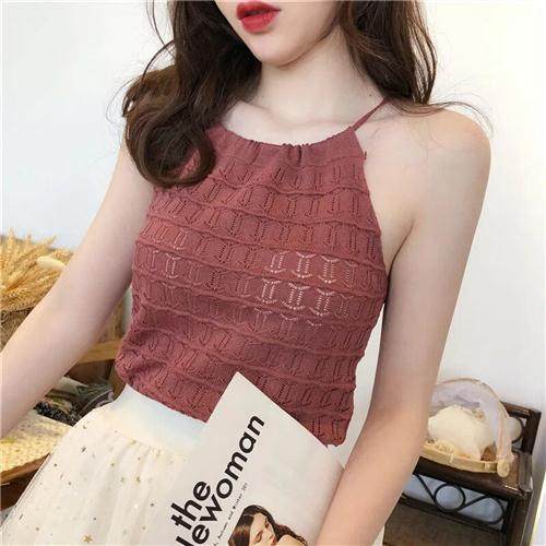 韩系风复古镂空花纹针织衫吊带外穿内搭打底性感背心上衣夏季外穿