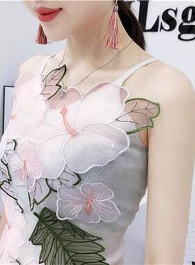 百搭花朵立体刺绣小清新港味复古针织吊带背心女夏外穿内搭打底衫