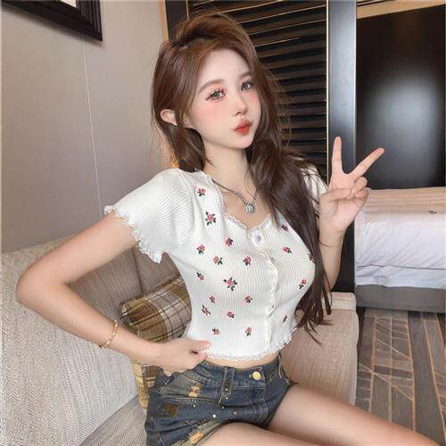 韩版短款小清新甜美碎花短袖套头夏季新款小个子显瘦百搭别致上衣