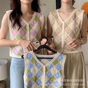 复古个性刺花马甲背心女秋季外搭镂空无袖领宽松短款女装上衣潮