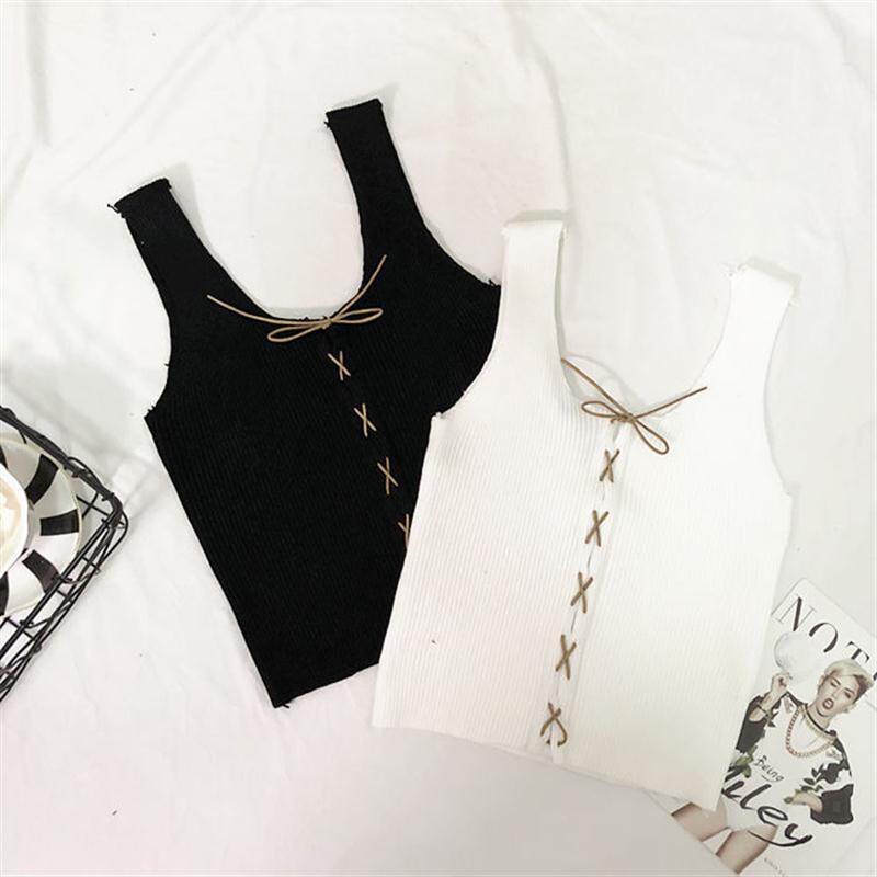 春夏女装韩版个性绑带短款针织吊带小背心百搭无袖内搭打底衫上衣