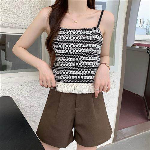 辣妹针织吊带小背心无袖上衣夏季2024新款女撞色条纹外穿美背短款