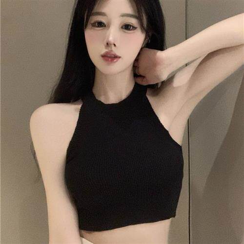 夏季新款百搭针织挂脖背心吊带甜辣外穿短款打底衫显瘦上衣女