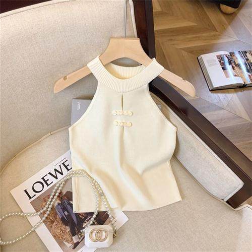 新中式国风吊带背心女外穿夏季设计感显瘦盘扣美背无袖挂脖上衣女