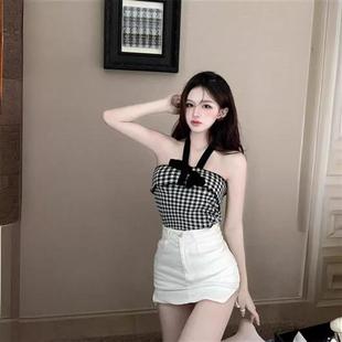 甜美减龄少女装直播衣服女主播服装上镜清纯气质系带挂脖抹胸吊带